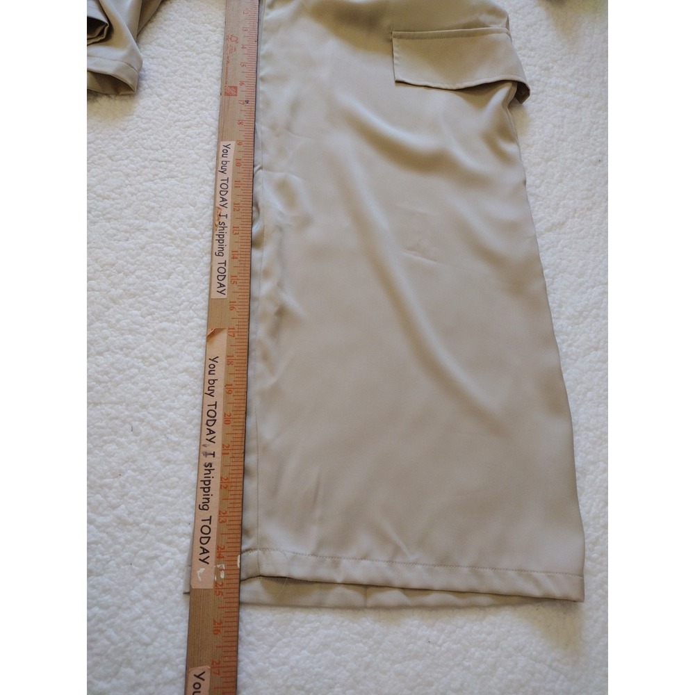 Scoop Jumpsuit Woman Medium Beige Flare Long Sleeves Collared Belted Silky - Picture 7 of 8